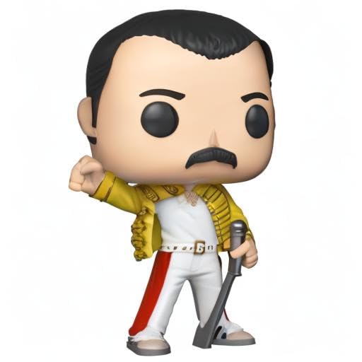 Funko Pop Rocks QueenFreddy Mercury Wembley 1986 shelf-ready display idea.