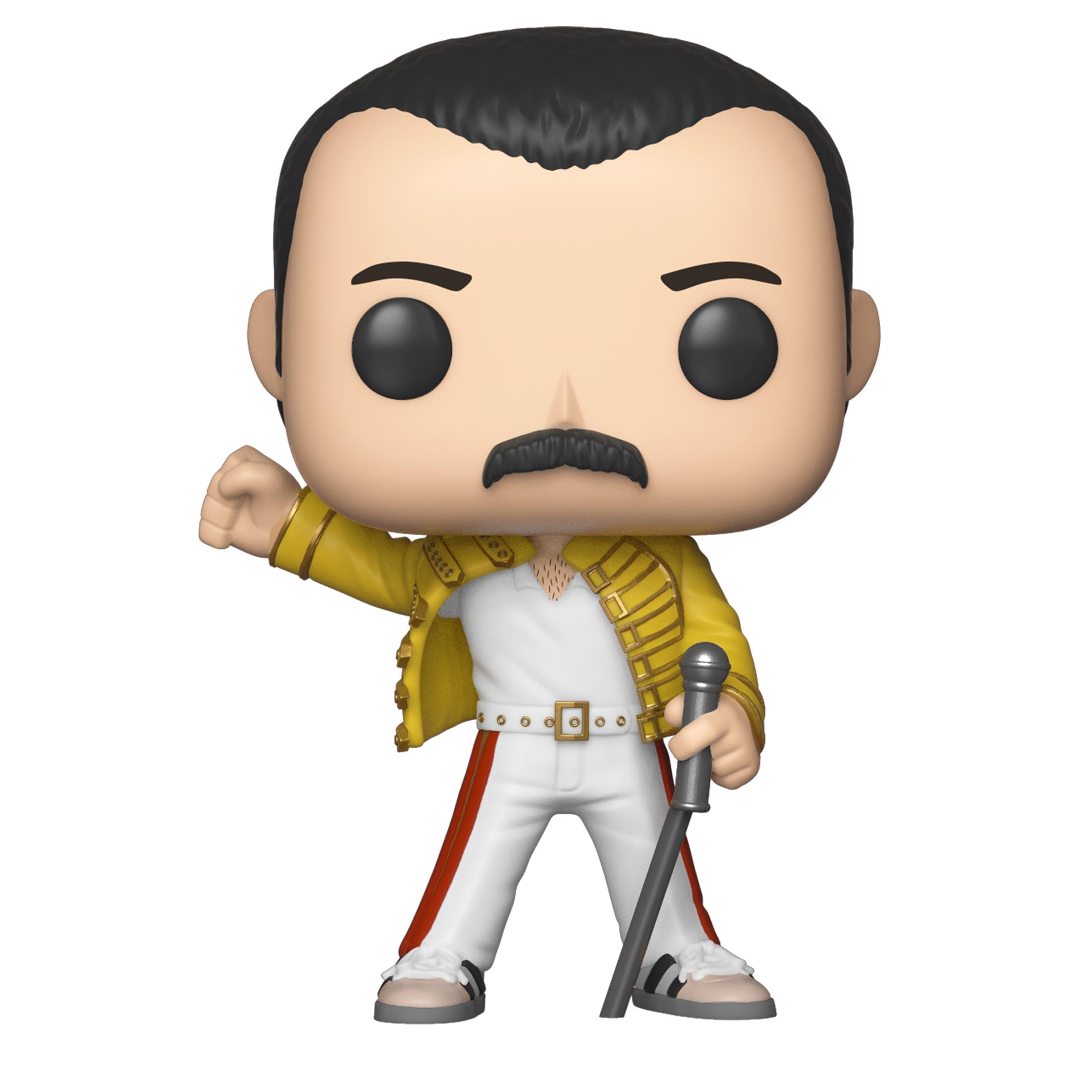 Funko Pop Rocks QueenFreddy Mercury Wembley 1986 side profile enhances shelf appeal.