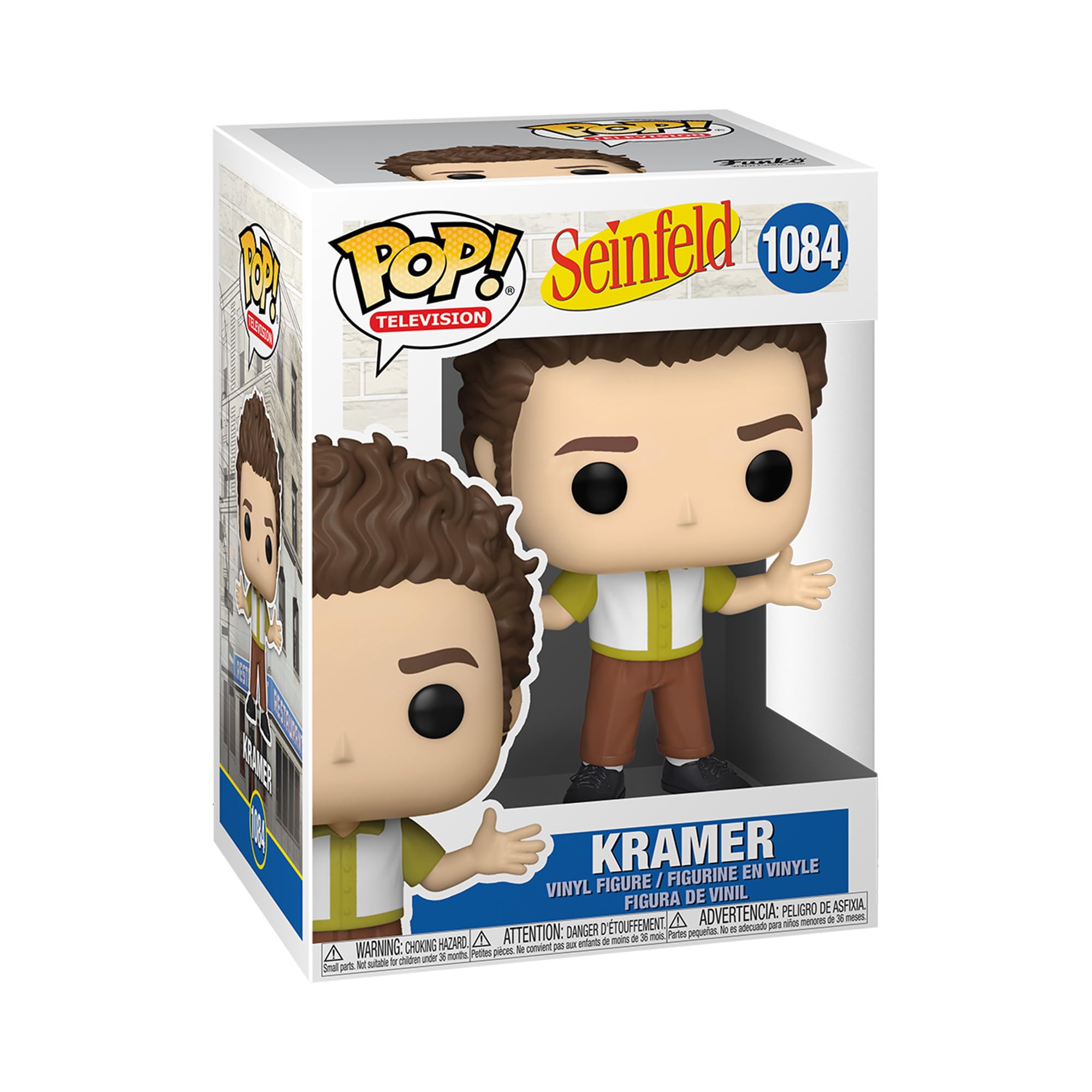 Funko POP Seinfeld Kramer front view enhances display shelf appeal.