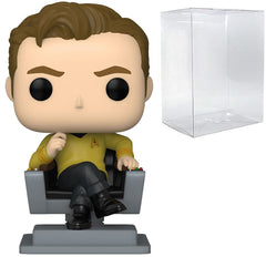 Funko Star Trek Captain Kirk in Command Chair figure for shelf display.