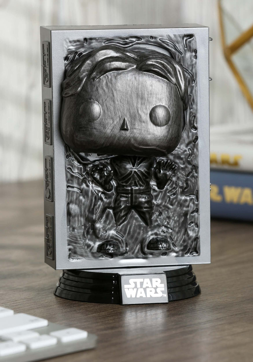Funko Pop Star Wars Han Solo in Carbonite side view for display