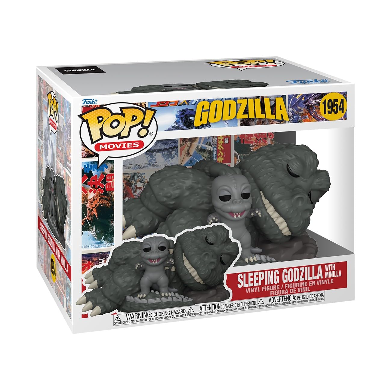 Funko Pop! Super Sleeping Godzilla with Minilla figure for shelf display.
