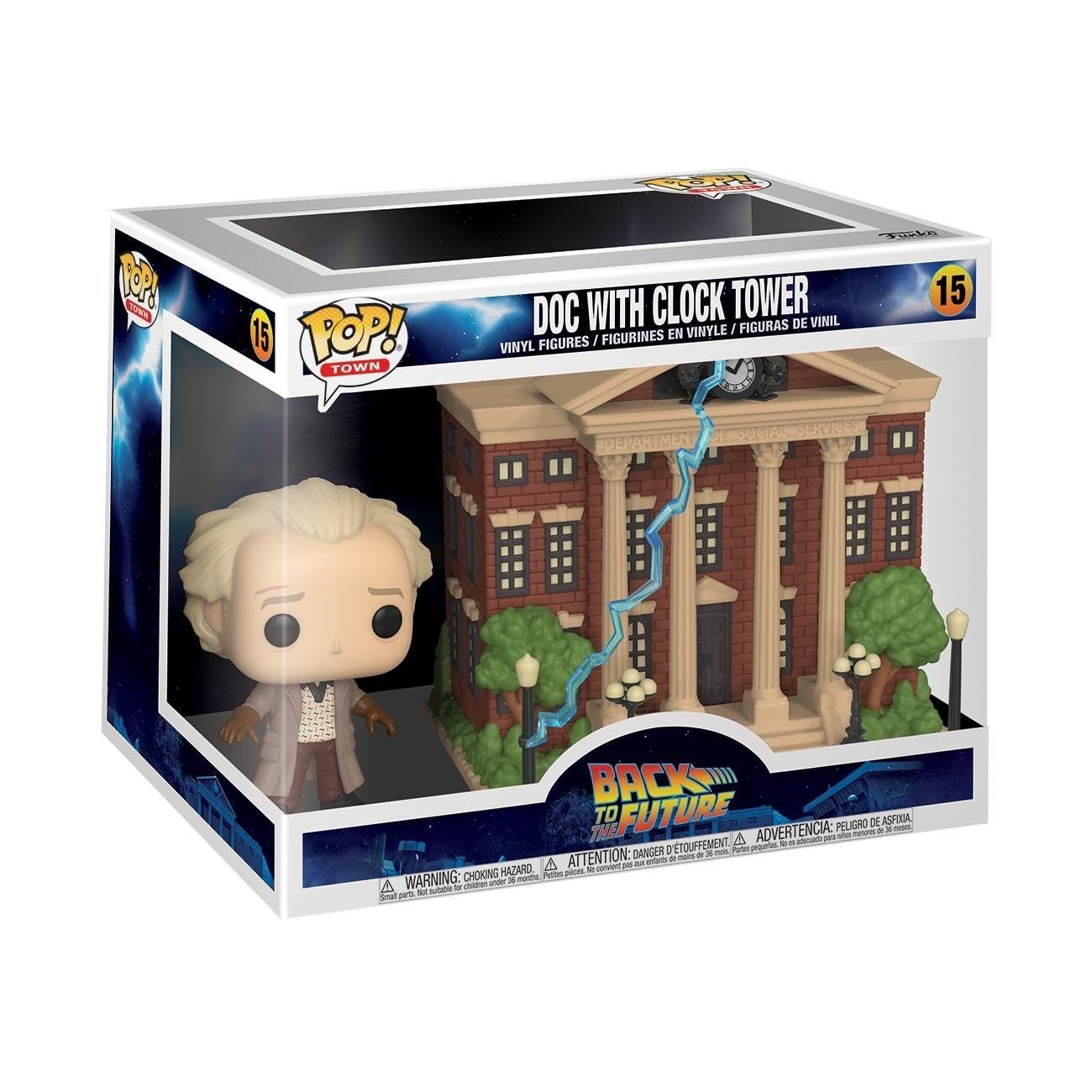 Funko Pop Town Doc with Clock Tower figure for display and collection.