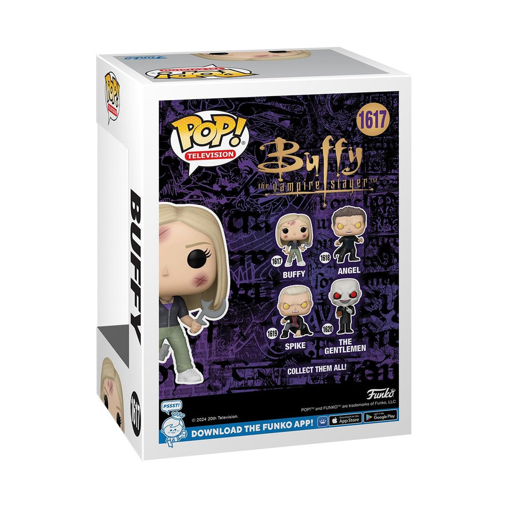 Funko Buffy Summers with Weapons on display, a vibrant shelf companion.
