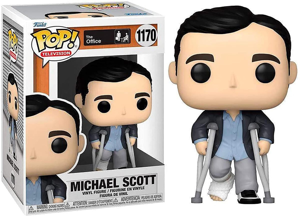 Funko Pop TV The Office Michael Scott standing with crutches on display for fans