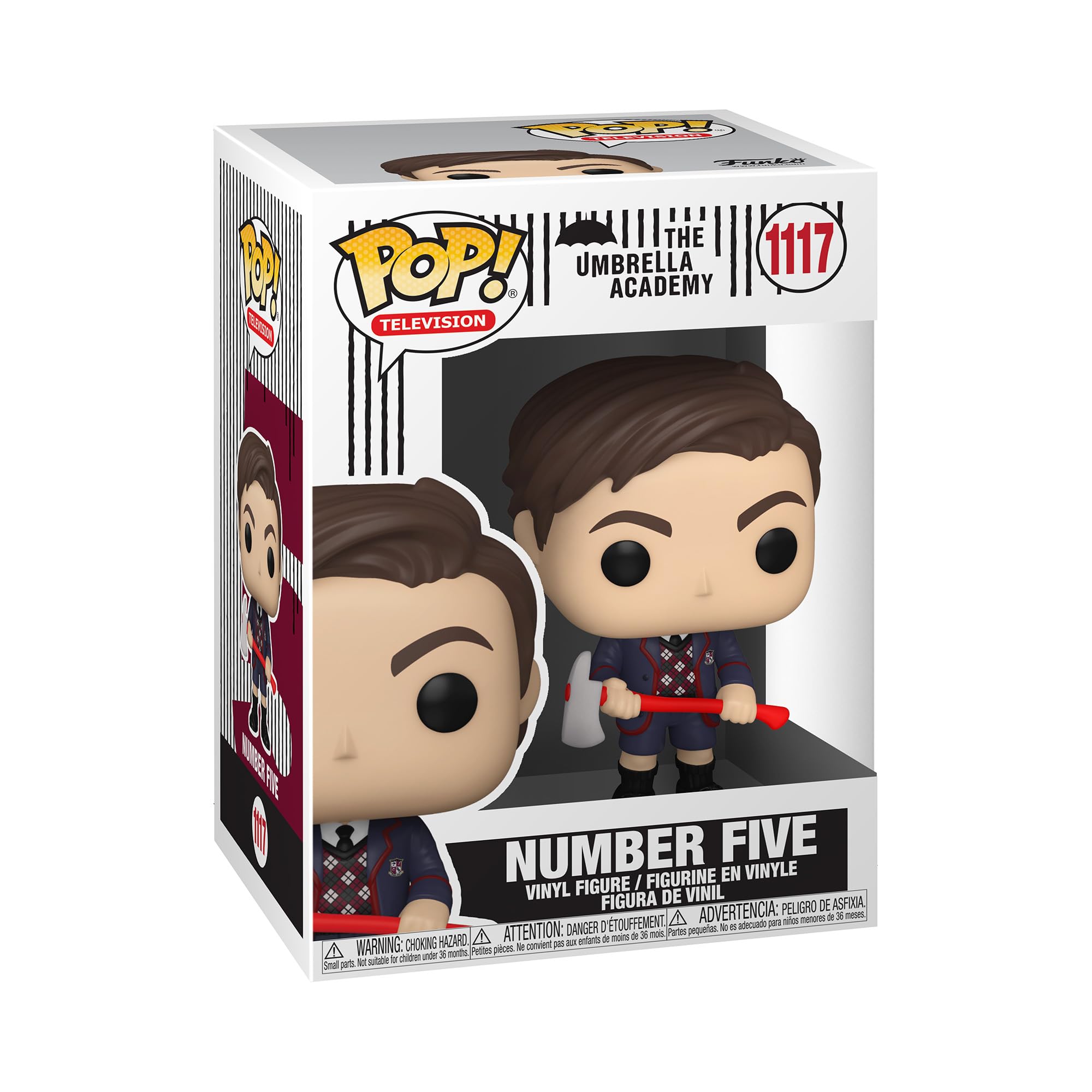 Funko Pop Umbrella Academy Number Five box front view for shelf display