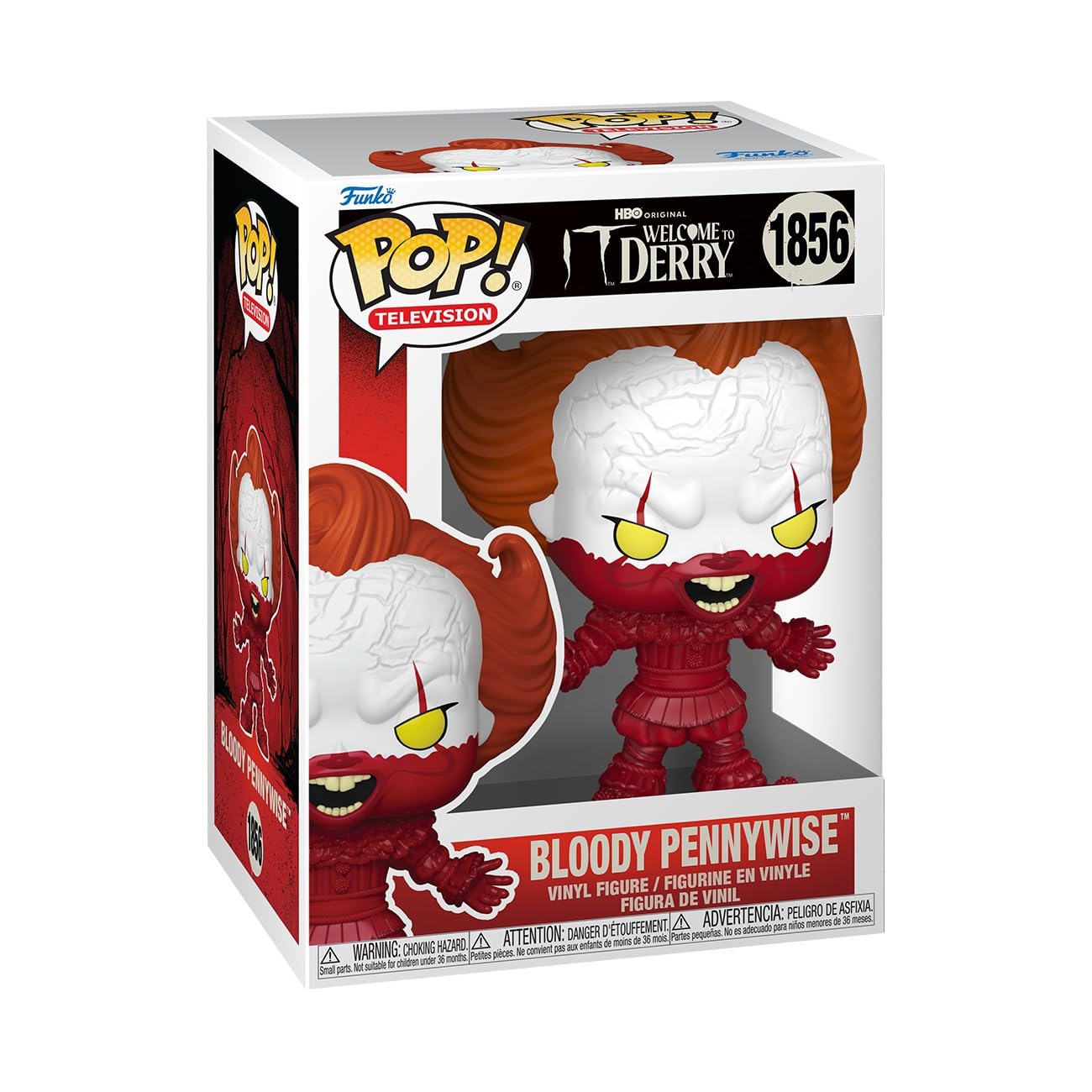 Funko Pop! TV Bloody Pennywise figure ready for display, adding a chilling centerpiece to your collection.