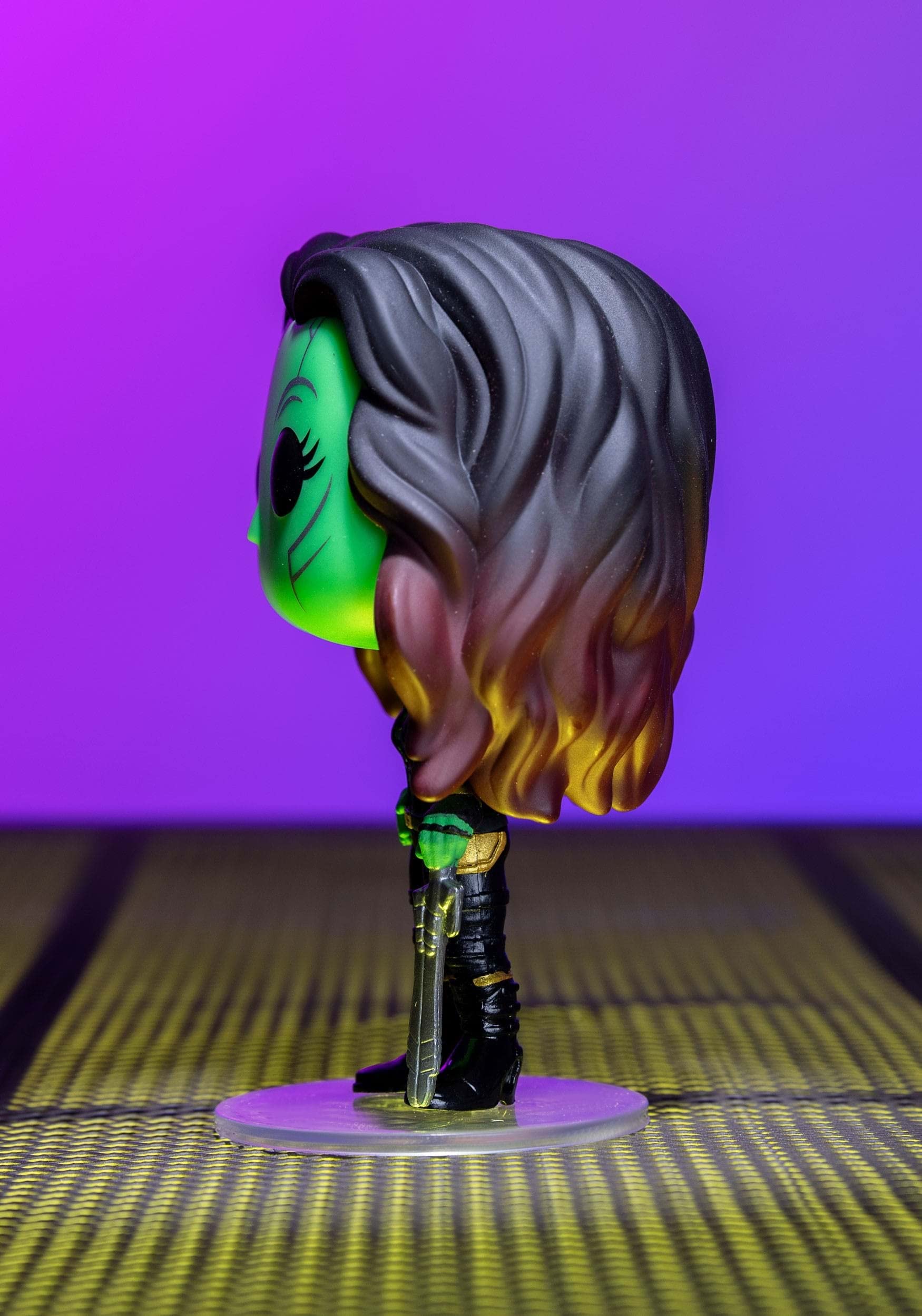 Front view of Funko Pop What If Gamora Daughter of Thanos for shelf display.