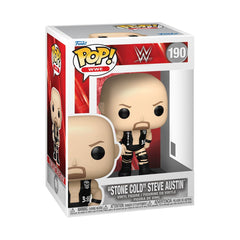 Funko Pop WWE Stone Cold Steve Austin figure on display for fans and collectors.