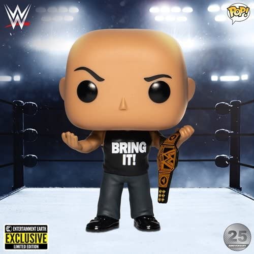 Funko The Rock figure wearing Bring It shirt, a bold pose for shelves.