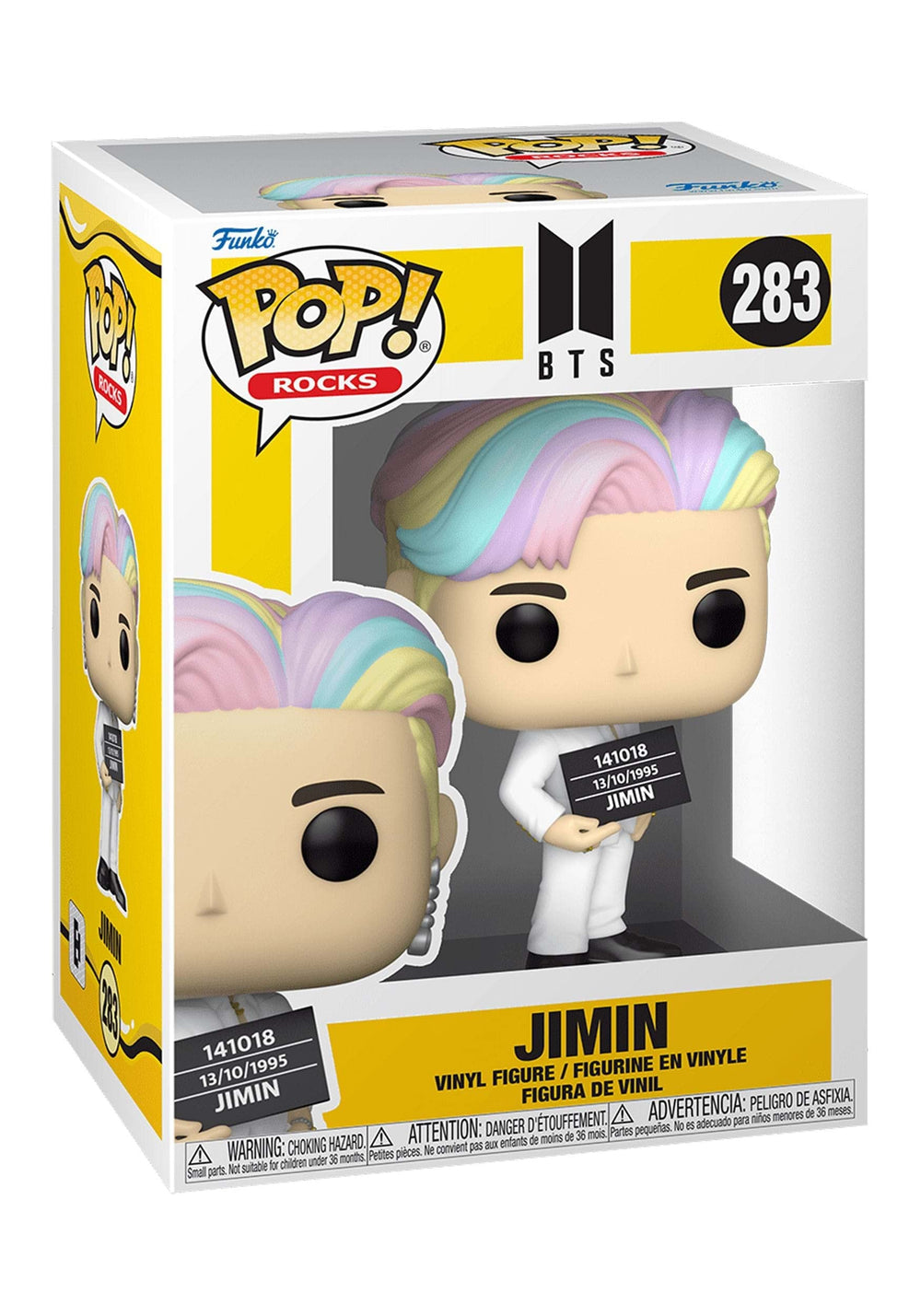 Funko Pop! Rocks BTS Jimin figurine side pose, adds dynamic display to collection.