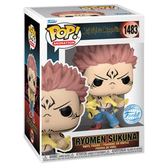 Funko Ryomen Sukuna tearing shirt figure showcases dramatic pose for display and collection.
