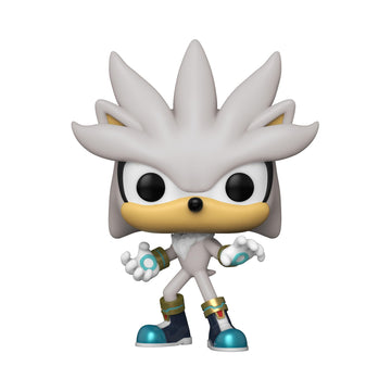 Funko Pop Sonic Silver Hedgehog figure side view for shelf display