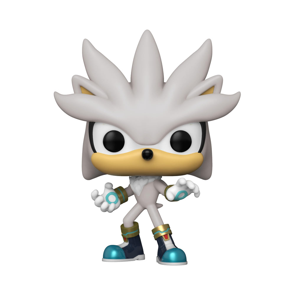 Funko Pop Sonic Silver Hedgehog figure side view for shelf display