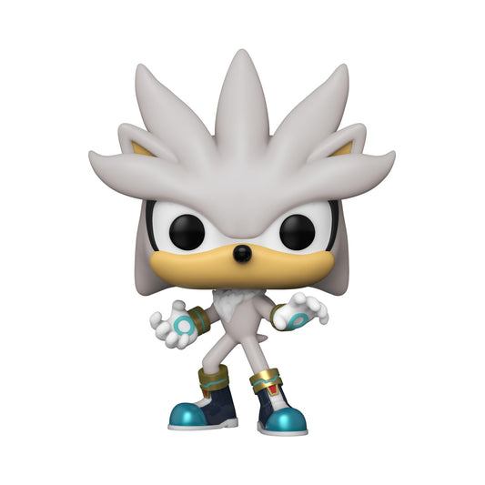 Funko Pop Sonic Silver Hedgehog figure side view for shelf display