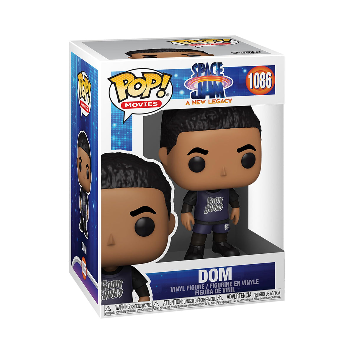 Funko Space Jam Legacy Dom with Chase figure, front view, ideal for desktop or shelf display.