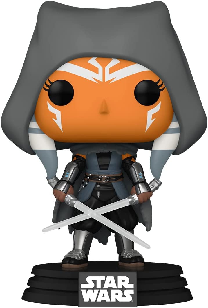 Funko Pop! Star Wars Hooded Ahsoka with Dual Sabers bobblehead, ideal for display and collectors.