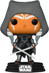 Funko Pop! Star Wars Hooded Ahsoka with Dual Sabers bobblehead, ideal for display and collectors.