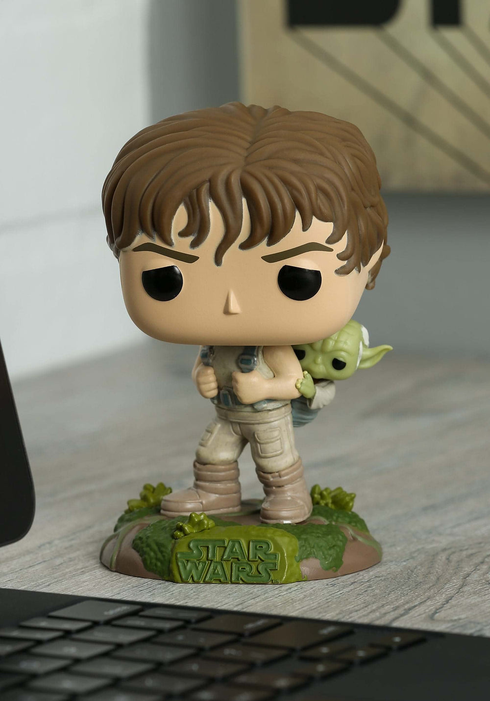 Funko Star Wars Training Luke with Yoda figure closeup for detailed features.