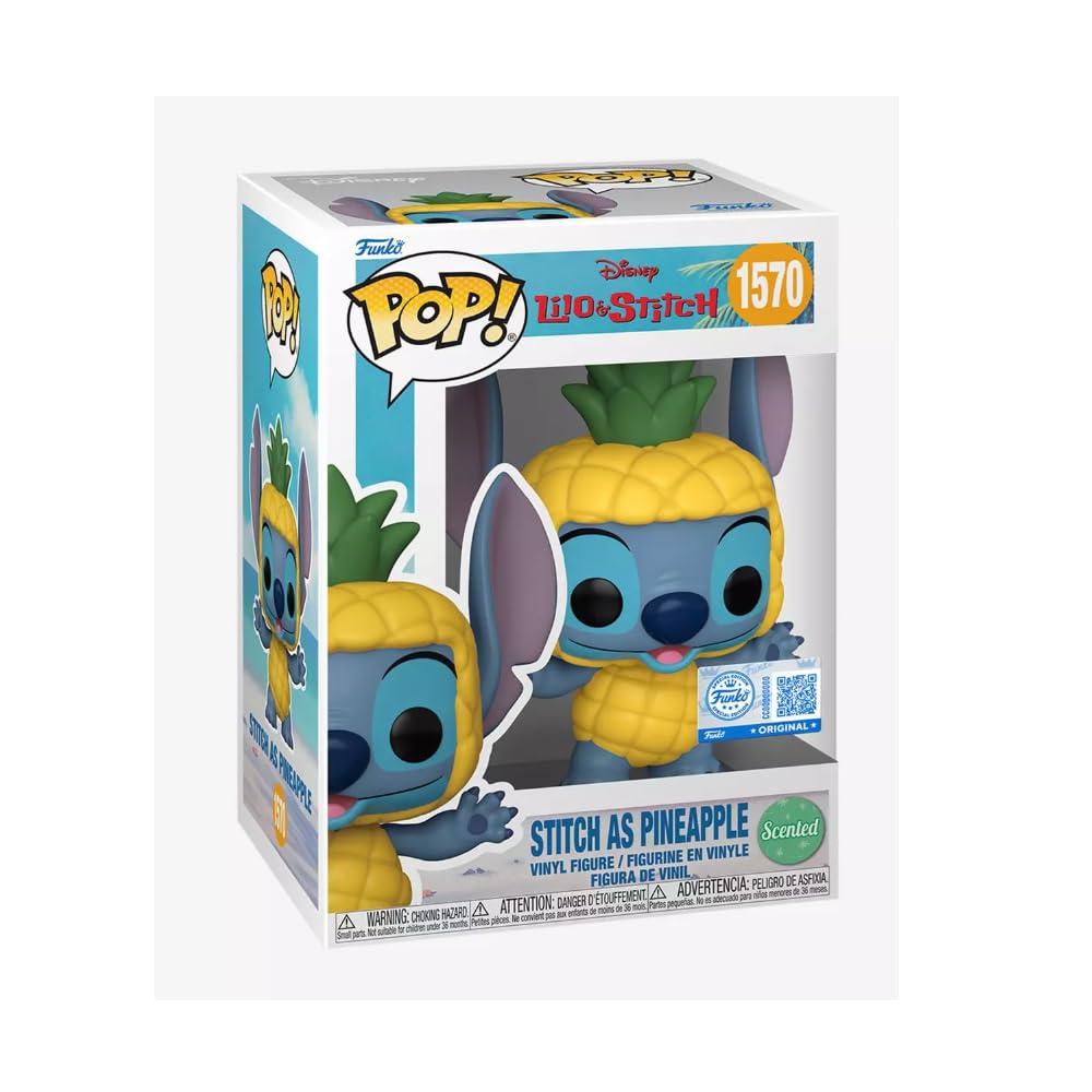 Funko Stitch pineapple-scented Pop! figure, 4 inches tall, ideal for shelf display and collecting.