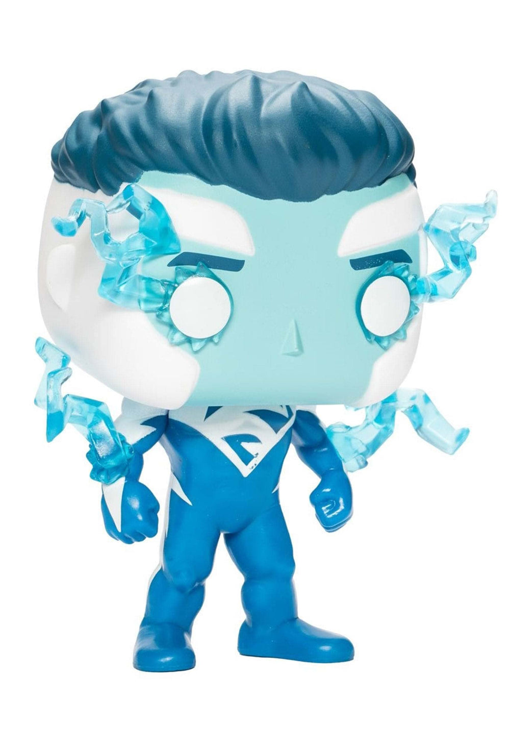 Funko Superman Blue Pop! NYCC 2021 sticker on box boosts display appeal.
