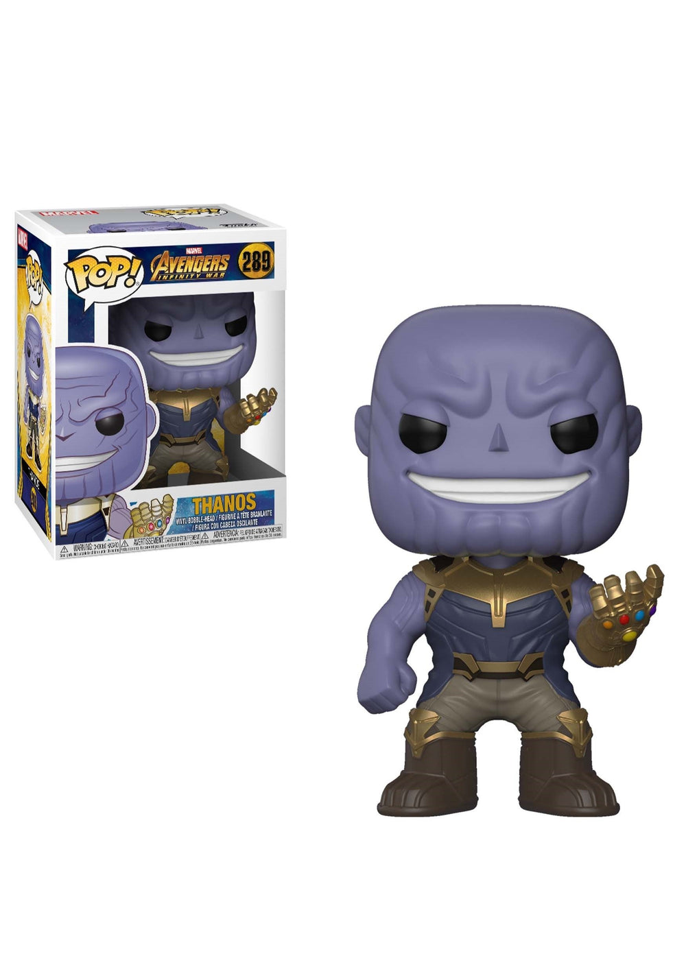 Funko Thanos Avengers Infinity War pop vinyl figure for display and collection.