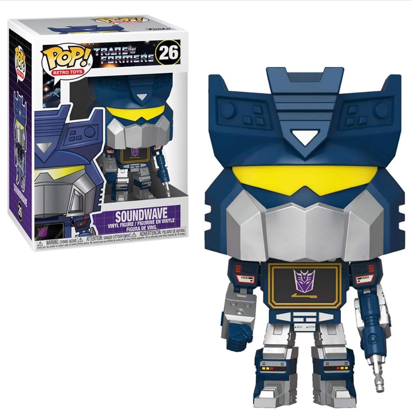 Funko Soundwave Pop! Transformer figure front view, ideal for display and collectors' shelf.