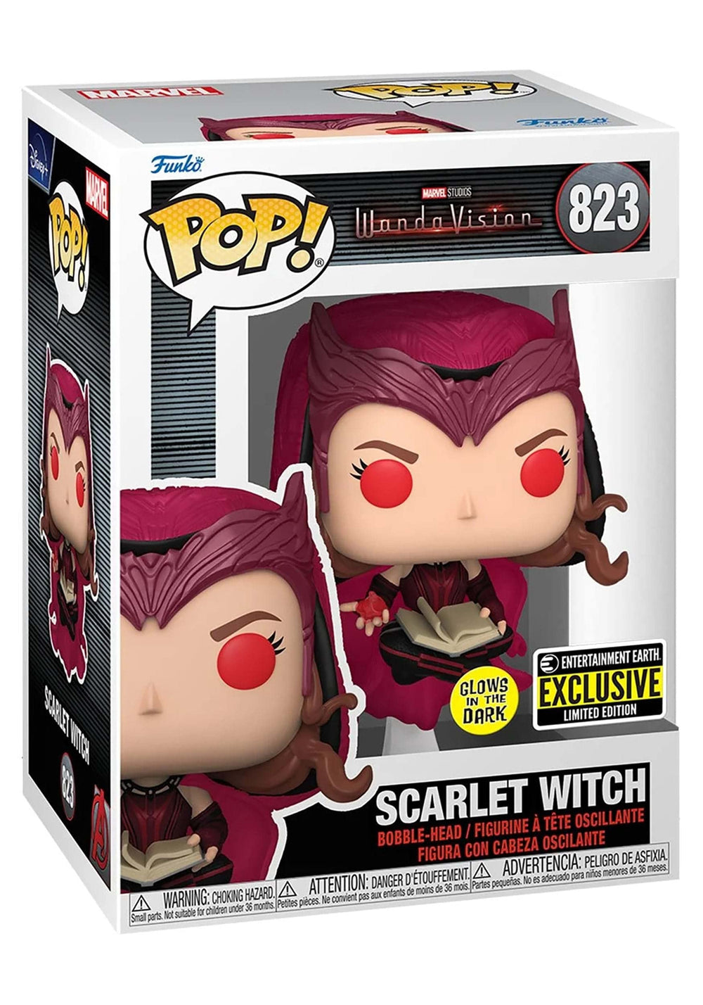 Funko WandaVision Scarlet Witch glow-in-the-dark detail for night-time display.