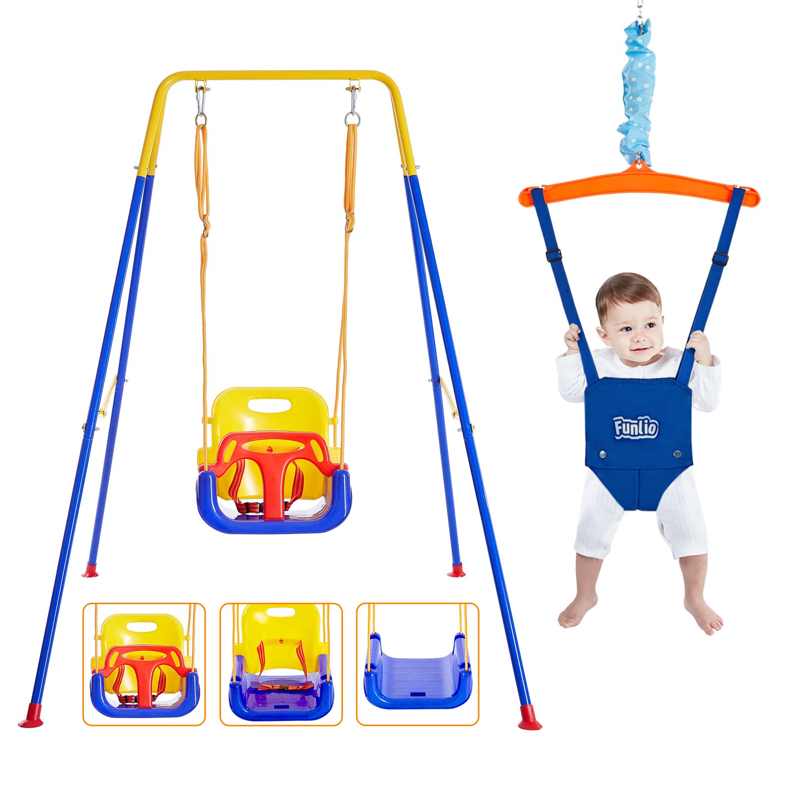 FUNLIO 2-in-1 swing set with baby jumper for indoor and outdoor play