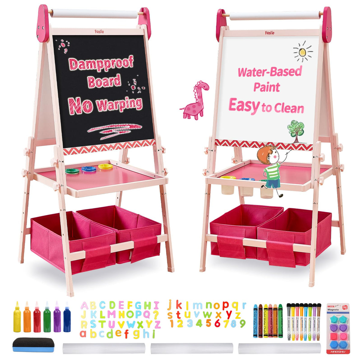 FUNLIO anti-warping easel pink offers a stable surface for kids' art sessions.