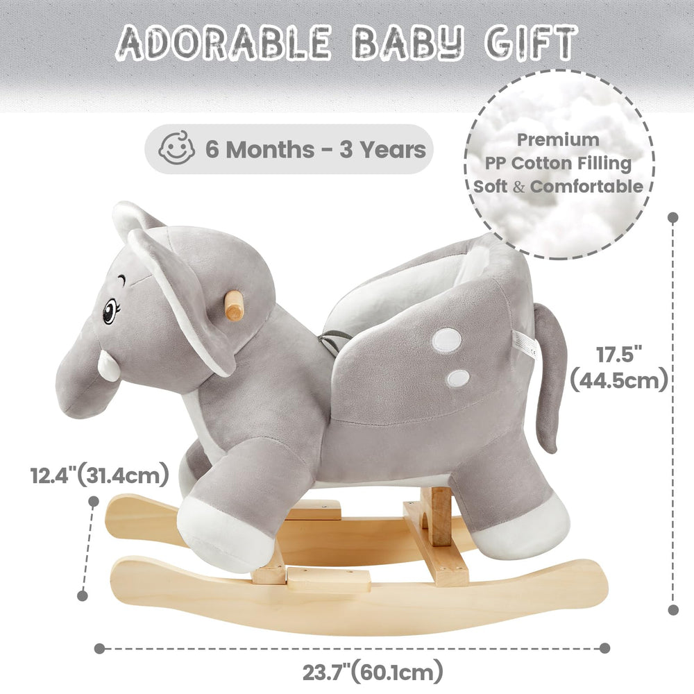 FUNLIO Elephant rocking horse dimensions help fit in small rooms.