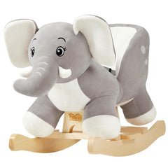 FUNLIO Elephant rocking horse in plush grey for soft, safe playtime.