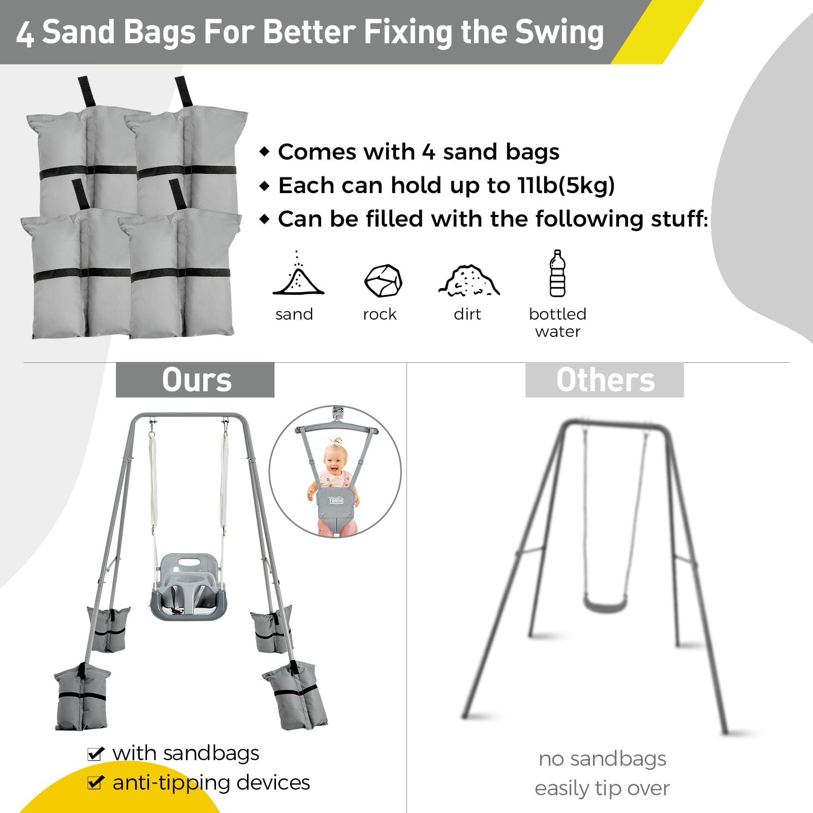 FUNLIO four sandbags stabilize the stand for steady use