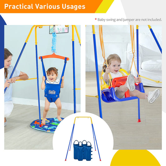Funlio swing stand with sandbags enhances stability for safe outdoor play.