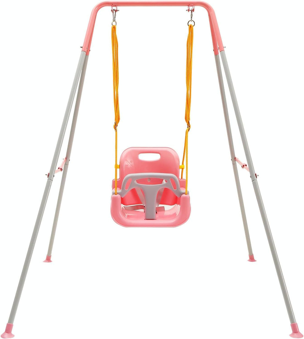 FUNLIO toddler swing with foldable stand, easy storage and versatile indoor/outdoor use.