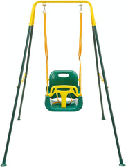 FUNLIO toddler swing with foldable stand for flexible indoor or outdoor play.