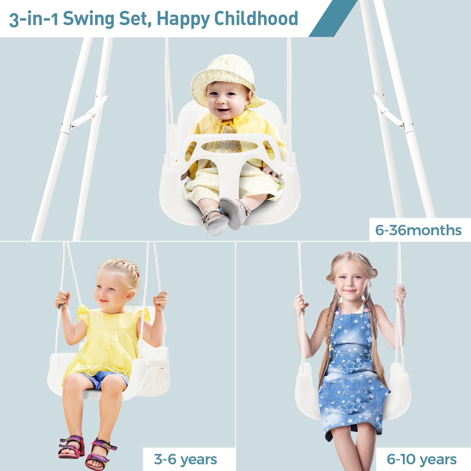 FUNLIO toddler swing removable-seat design adapts to growing children indoors