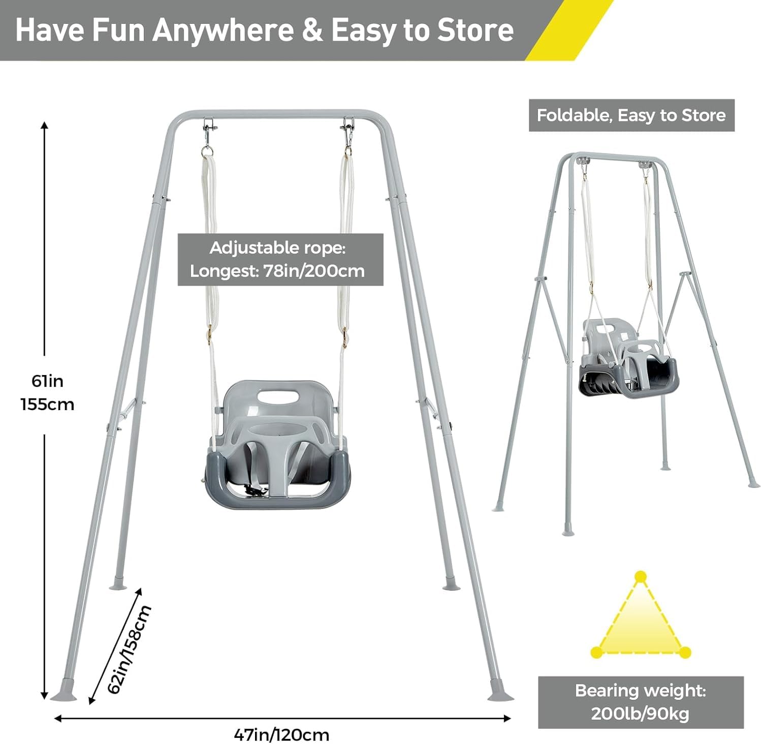 Funlio toddler swing's triangular frame provides stable support during play
