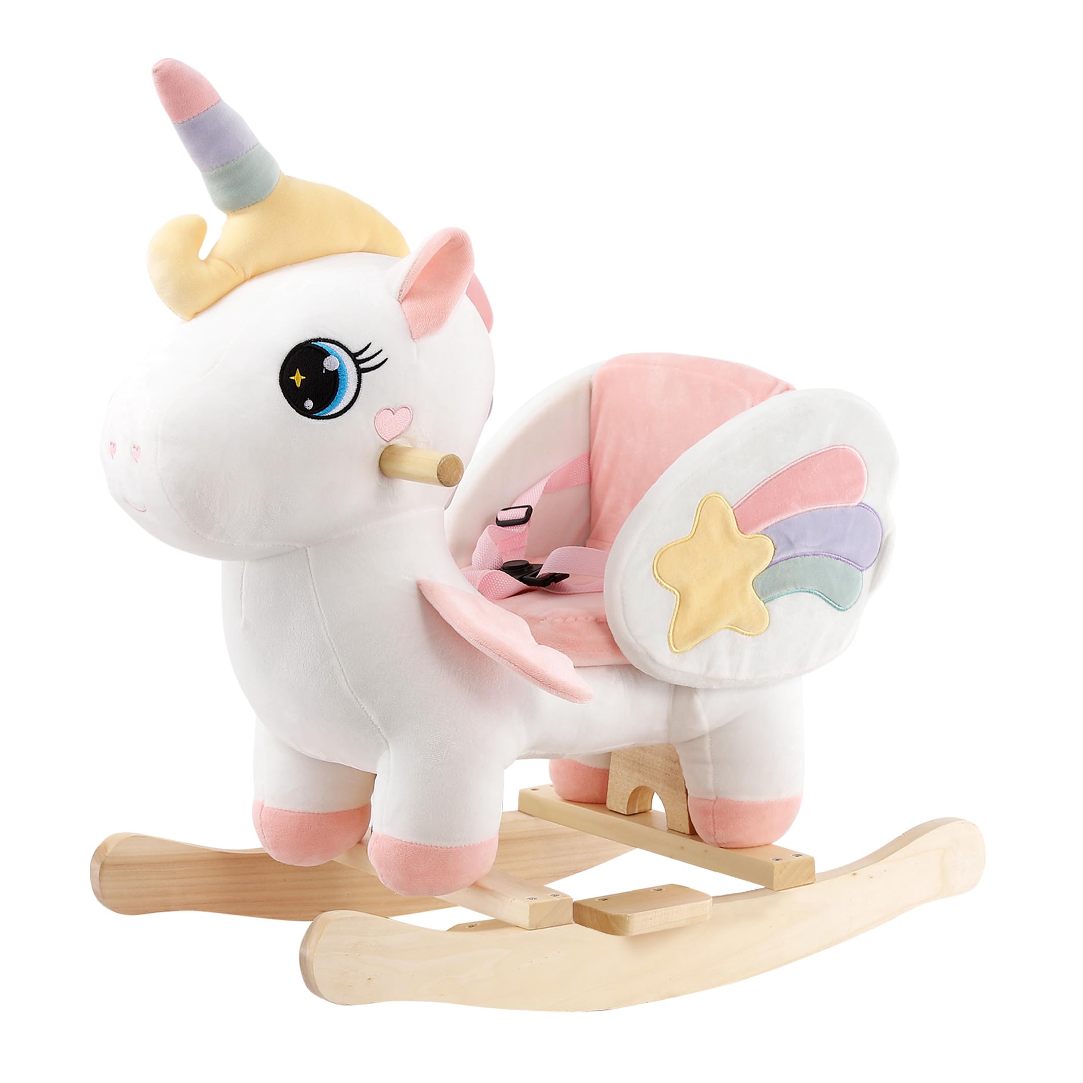 Funlio unicorn rocking horse front view for toddlers with safe design