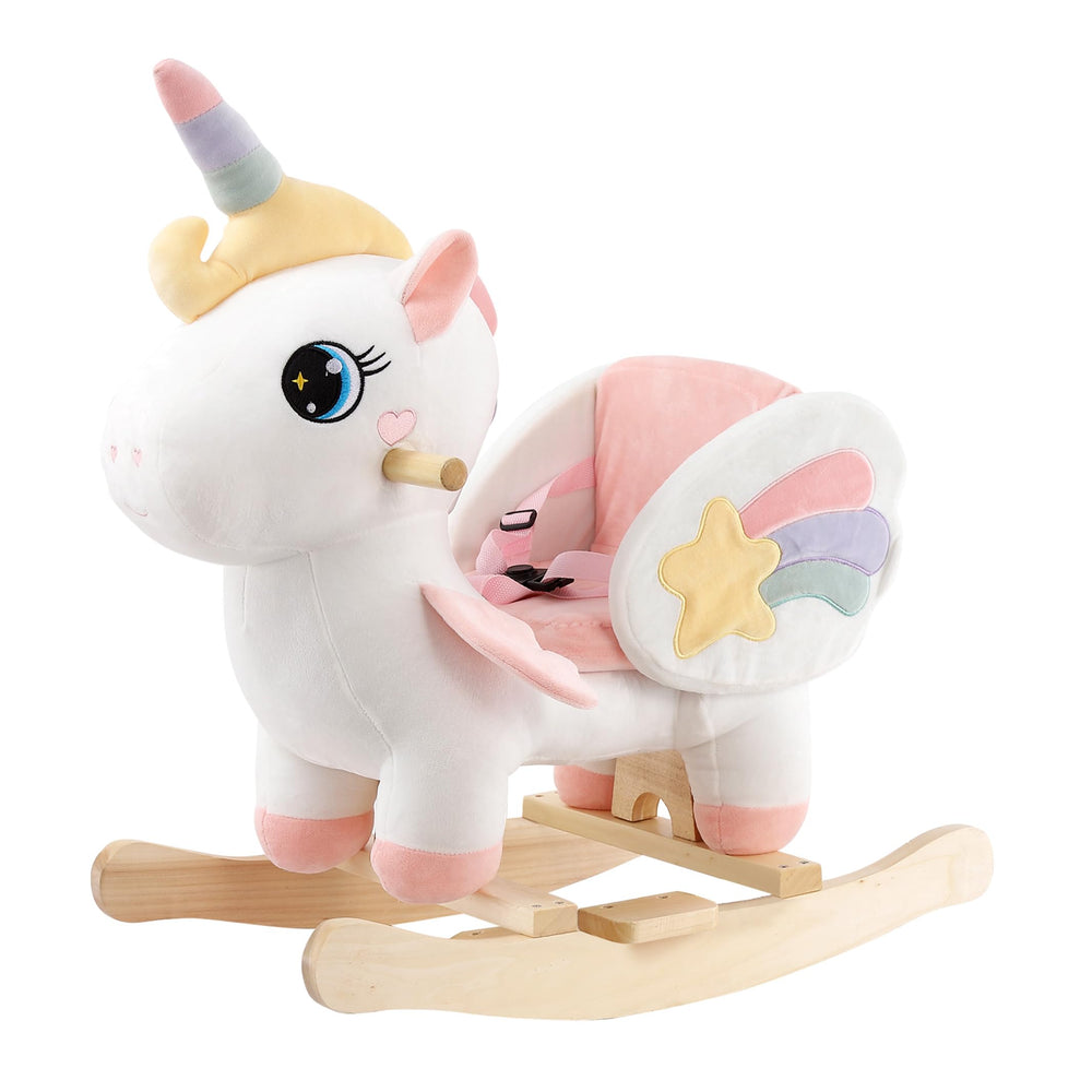 Funlio unicorn rocking horse front view for toddlers with safe design