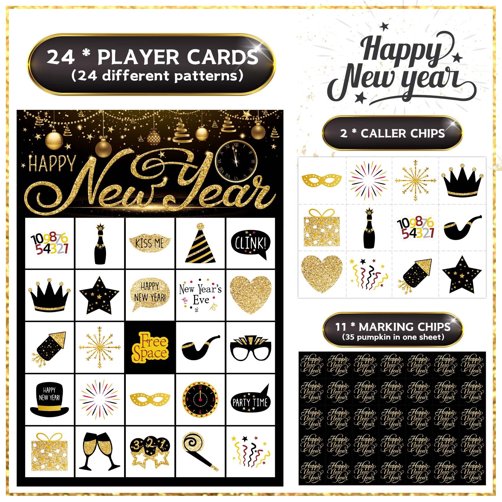 Funnlot New Year Eve Bingo caller chips facilitate smooth classroom or family gameplay.