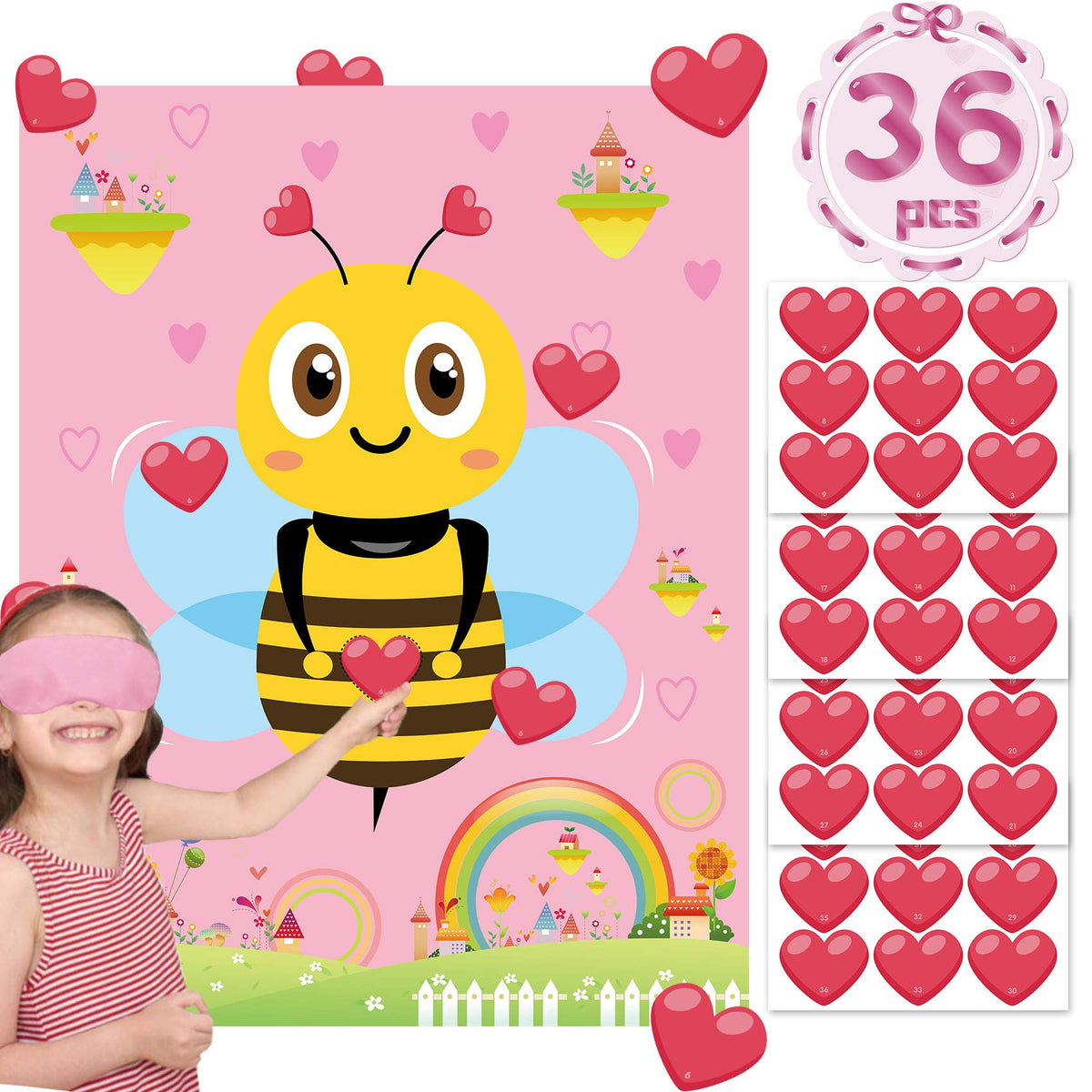 Funnlot Valentine bee pin heart poster for classroom party fun