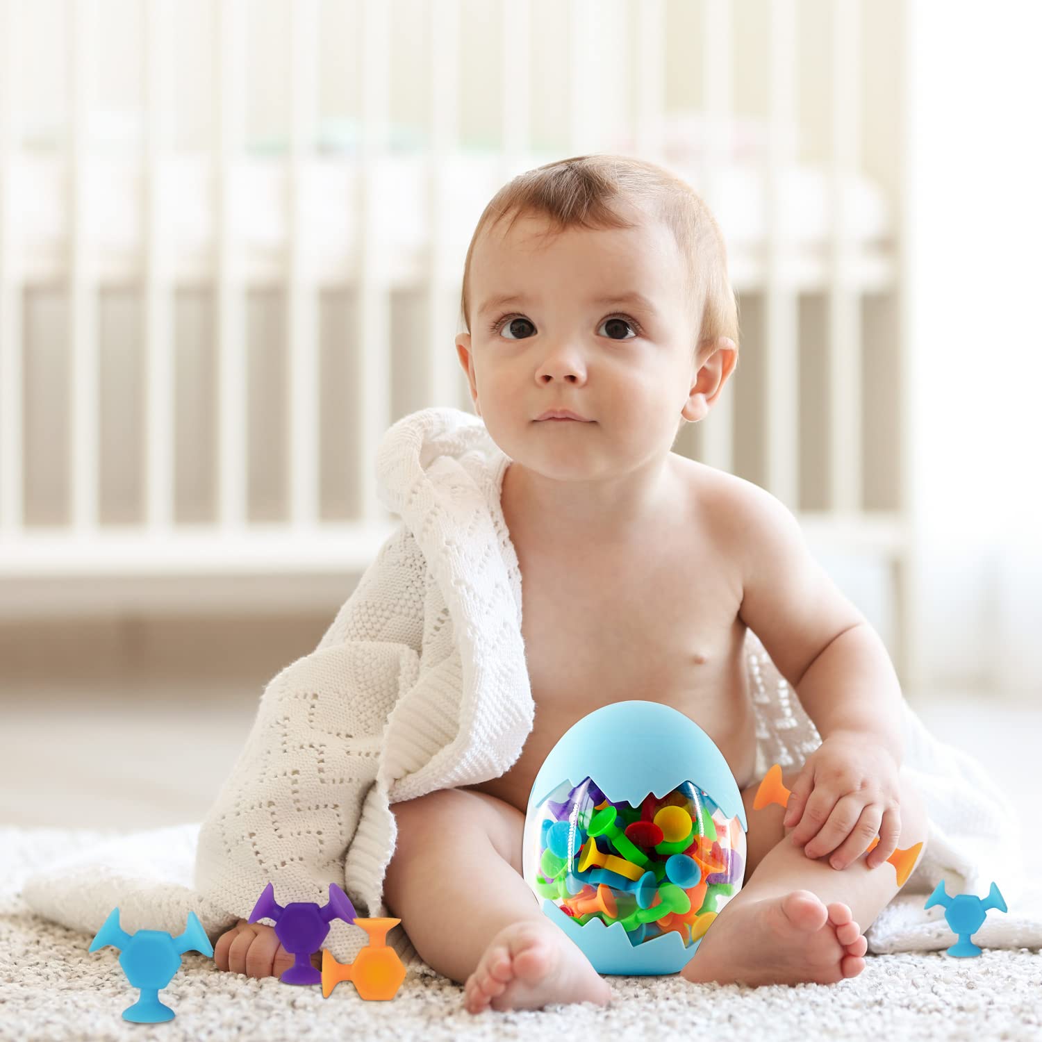Funny Old Man bath toy set with six colors and seven shapes encourages creativity and motor skills.