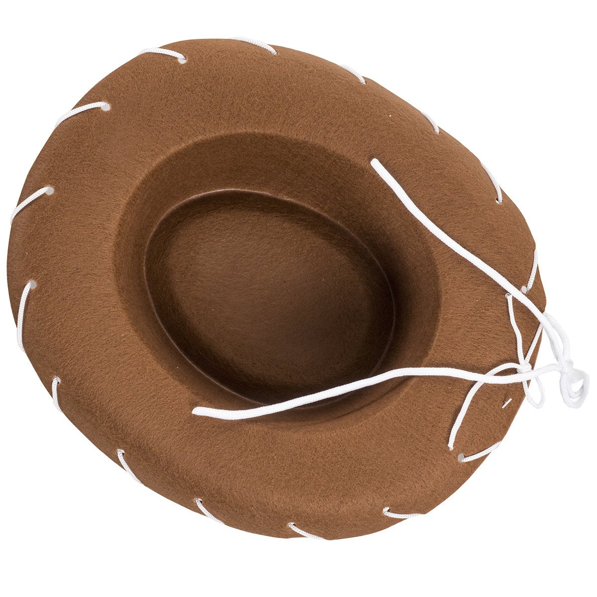 Funny Party Hats children's brown felt cowboy hat rope trim shows adjustable fit for comfort.