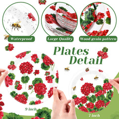 Funnymoom 7 inch geranium plates with red blooms ideal for desserts