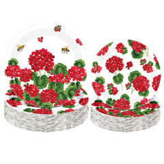 Funnymoom 9 inch geranium plates with red floral design for festive gatherings