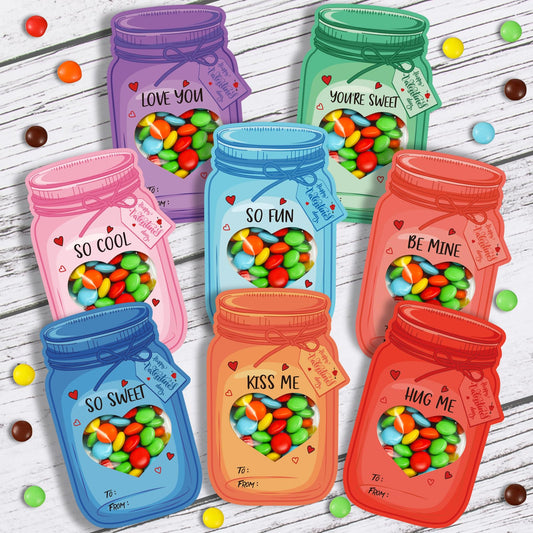 FunnyPars kids valentines cards with colorful mason jar design for classroom exchanges