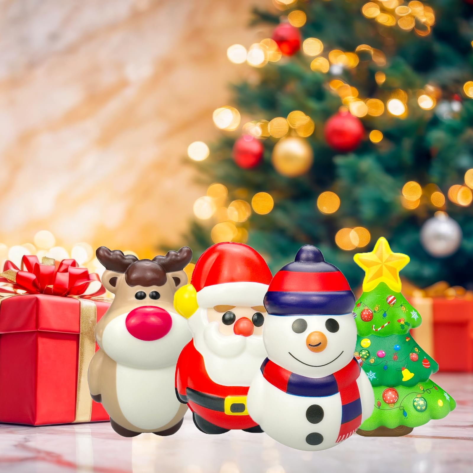 Funnysquee Christmas tree stress ball set for desk decor and squeeze play