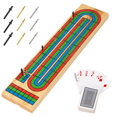 FUNPENY cribbage board in warm wood with 3-track color coding for fast learning