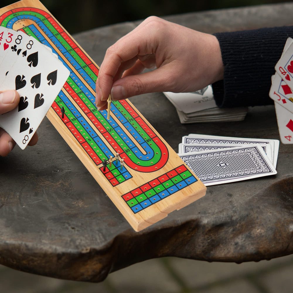 Close-up of metal pegs on a durable FUNPENY cribbage set for smooth play